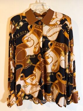 Womens Brown Black Chain-Print Blouse